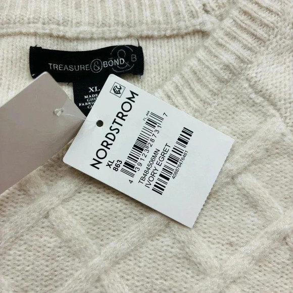 NWT Treasure & Bond Ivory Cableknit Crew Neck “Grandpa” Sweater Size XL - Picture 13 of 16